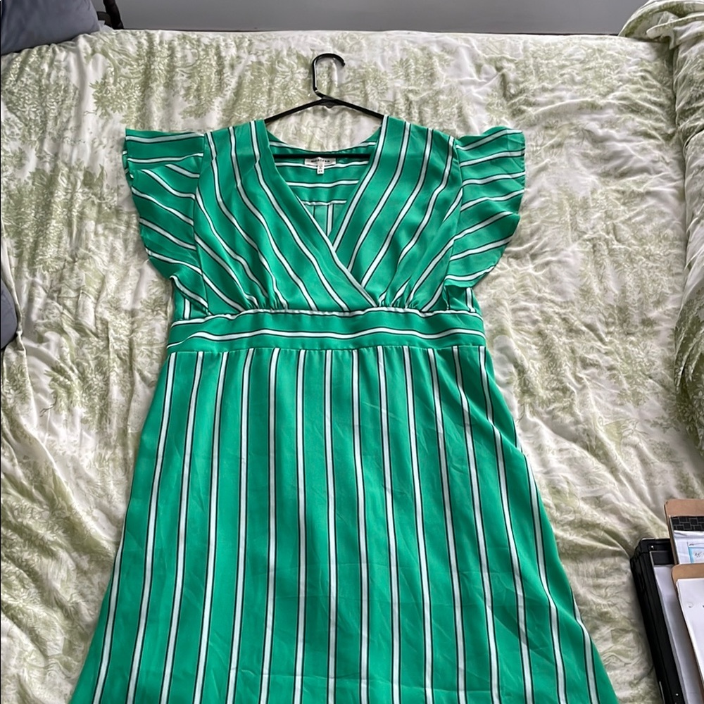 Green Striped Midi Dress